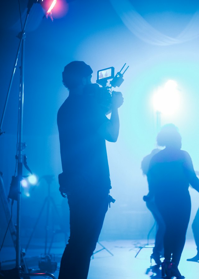 Film set under blue lights — series and box sets on PrimeFlex Media