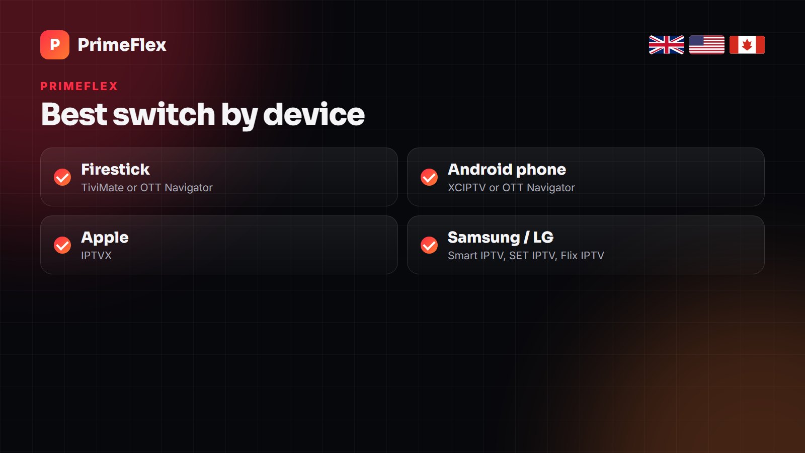 IPTV Smarters alternatives by device: Firestick, Android, Apple and Samsung or LG TV